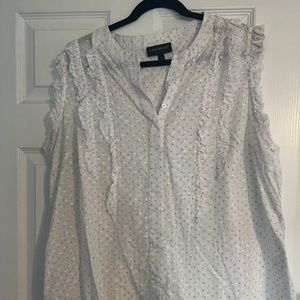 Lane Bryant white ruffled top with Swiss dots